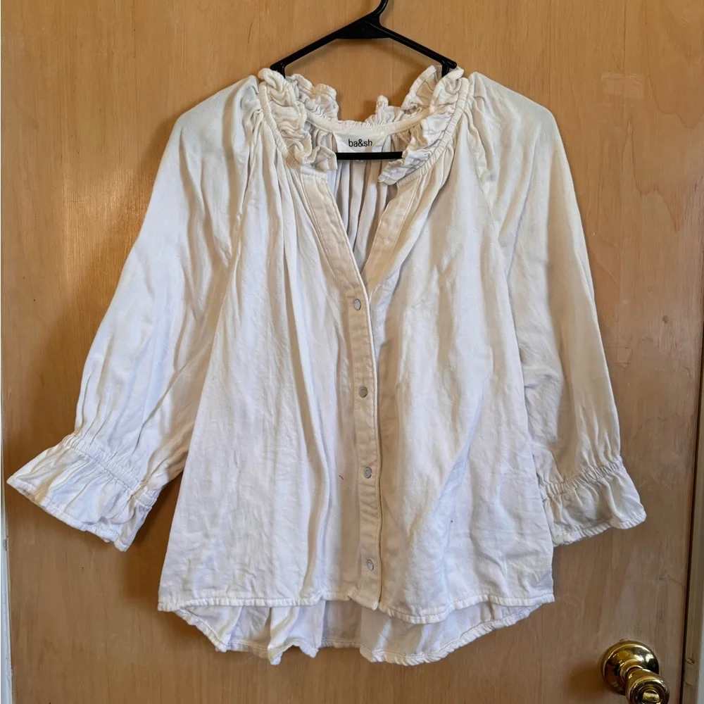 ba&sh Cream Ruffle-Trim Button-Down Blouse - Picture 1 of 6